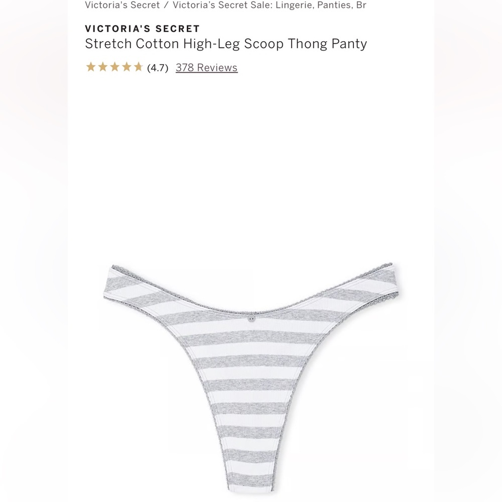 Victoria’s Secret PINK NWT Stretch Cotton High-Leg Thong Panty LARGE Gray/White